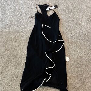 David Koma midi dress with side slit and white ruffle trim